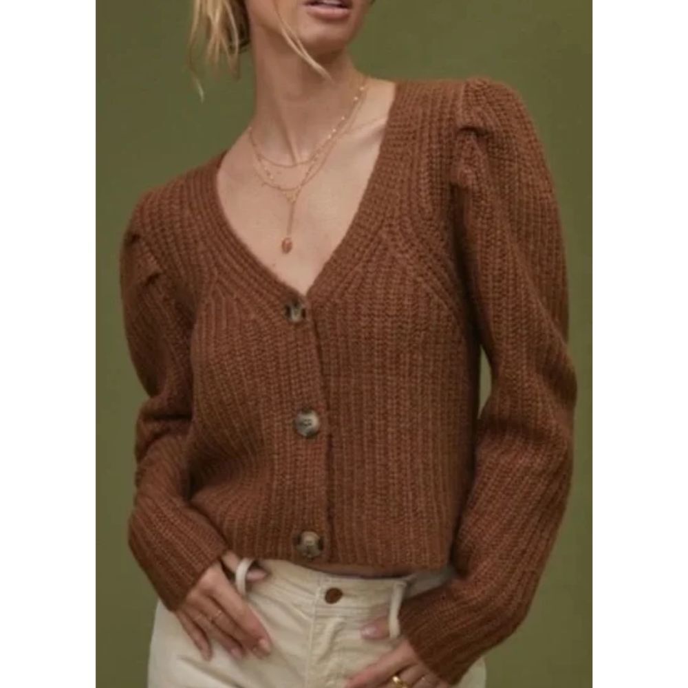 Anthropologie Current Air Women's Ribbed Chunky Cardigan Brown Sz XS Long Sleeve
